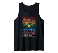 Retro 80's vaperwave Setting Sunset Waveform Synth Design Tank Top