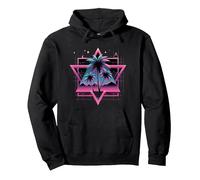 Retro 80s Vaporwave Aesthetic Palm Trees Triangles 90s Art Pullover Hoodie, Adult Unisex, Black, Small