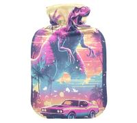 Retro 90s Dinosaur Car Colorful Travel hot Water Bottle with Soft Cover, 2L hot compresses for The Body for Arthritis, Sore Muscle, Bolsa Caliente para Dolores Menstrual
