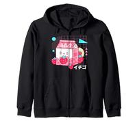 Retro 90s Japanese Carton Pastelcore Kawaii Strawberry Milk Zip Hoodie