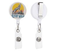 Retro 90s Style Howling Coyote on A Cliff Retractable Badge Holder Reel Clip ID Card Holder for Doctor Nurse Student Office Worker