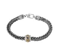 Retro 925 Sterling Silver Braided Chain Bracelet with Gold Accent Charm for Men 5mm 20cm