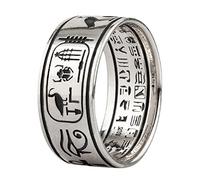 Retro 925 Sterling Silver Egyptian Hieroglyphics Ring Band Debossed Eye of Horus Anubis Sphinx Ankh Cross Scarab Pharaoh Sun for Men Women Size 7-13