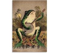 Retro A Frog Playing Banjo In The Moonlight Poster Canvas Wall Art Picture Modern Home Decoration 50X70Cm Frameless