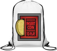 Retro A r c a d e Insert Coin to Play Gym Sack Casual Drawstring Bag White