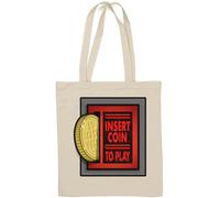 Retro A r c a d e Insert Coin to Play Natural Cotton Tote Bag White