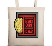 Retro A r c a d e Insert Coin to Play Natural Ecological Cotton Tote Bag Beige