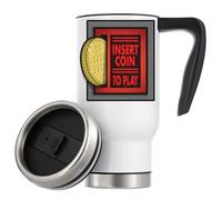 Retro A r c a d e Insert Coin to Play Vacuum Insulated Thermal Travel Coffee Mug 480ml White