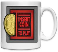 Retro A r c a d e Insert Coin To Play White Ceramic Mug White
