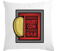Retro A r c a d e Insert Coin To Play White Pillow 40x40cm With Filler White