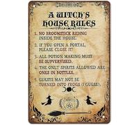 Retro A Witch's House Rules Metal Sign, Witch Home Decor,Witch Wall Sign,Witch Decor,Wall Decoration,Gift for Mother,Gift for Father,Size 8x12, 12x8 INCH Tin Sign Metal Signs Wall Decor