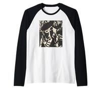 Retro Abstract Black and White Sailor Ship Faces Maria Art Raglan Baseball Tee