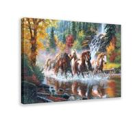 Retro Abstract Colour Forest- Horses Galloping Through The River Canvas Poster Wall Art Decor Print Picture Paintings for Living Room Bedroom Decoration 20" L X 30" W