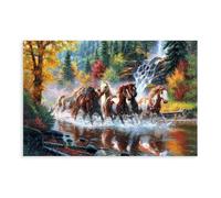 Retro Abstract Colour Forest- Horses Galloping Through The River Canvas Poster Wall Art Decor Print Picture Paintings for Living Room Bedroom Decoration 16" L X 24" W
