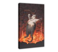 Retro Abstract Dark Cat Animal Art Decoration Falling Into A Pit of Fire Canvas Poster Bedroom Decor Landscape Office Room Decor Gift 12" L X 18" W