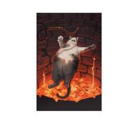 Retro Abstract Dark Cat Animal Art Decoration Falling Into A Pit of Fire Canvas Poster Bedroom Decor Landscape Office Room Decor Gift 20" L X 30" W