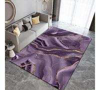 Retro Abstract Design Area Rug, Purple and Gold Leaf Bedroom Rug, Non-shedding Carpet Non-slip and Noise-Reducing Washable, Decorate Living Room Hotel Study Corridor Kitchen Office-120 x 170 cm