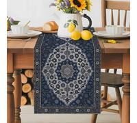 Retro Abstract Flower Texture Table Runner 70 Inches Long,Table Runners Kitchen Dining Tables Decoration for Home Party Decor, Dark Blue Gray Ethnic Pattern Tables Runner Wedding Dresser Scarf