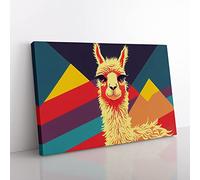 Retro Abstract Llama Canvas Wall Art Print Ready to Hang, Framed Picture for Living Room Bedroom Home Office Décor, 76x50 cm (30x20 Inch)
