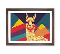 Retro Abstract Llama H1022 Framed Print for Living Room Bedroom Home Office Décor, Wall Art Picture Ready to Hang, Walnut A3 Frame (46 x 34 cm)