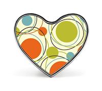 Retro Abstract Seamless Circles Vector Orange Green Blue Pattern Heart Brooch Pin, Unisex Smooth Surface Lapel Tie Pin, Lightweight Badge Jewelry Crafts Decor for Costume Accessory Men Women