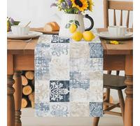 Retro Abstract Table Runner 16x72 Inches Long Nation White Blue Brown Flowers Vintage Ethnic Style Cotton Linen Table Runner Burlap Style for Dinner Table Party Decor Tabletop Decorations