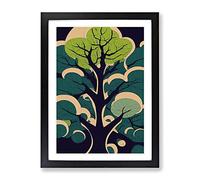 Retro Abstract Tree No.2 Framed Print | A4 Black Framed Wall Art | Ready to Hang | Retro Floral Picture | Living Room Bedroom Lounge Office