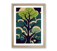 Retro Abstract Tree No.2 Framed Print for Living Room Bedroom Home Office Décor, Wall Art Picture Ready to Hang, Oak A3 Frame (34 x 46 cm)
