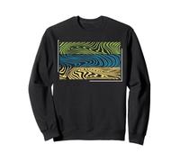 Retro Abstract Wavy Lines in Green Blue Yellow Modern Art Sweatshirt