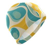 Retro Abstract Yellow Green Round Art Swim hat for Beginners Short Hair Waterproof Swim for Women Hair Protection and Drag Reduction Gorras para natacion Mujer