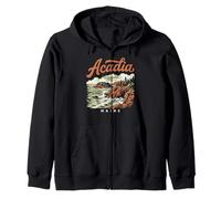 Retro Acadia National Park Vintage Style Maine Shore Zip Hoodie