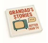 Retro Acrylic Coaster Gift for Grandad's Birthday - Nostalgic Funny Present with Vintage TV Illustration and Humorous Quote