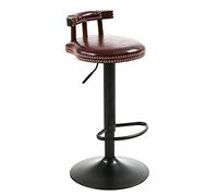 Retro Adjustable Bar Stools 60-80cm Height Comfortable Cushion Solid Wood Backrest Rotatable Design Foot Rest Heavy Duty 200kg Capacity Brown Color