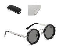 Retro Adjustable Tint Sunglasses: 1-9 Gear Manual Control, Round Polarized Lenses with ND Filter, for Outdoor Hiking, Driving, Fishing, UV Protection Black Silver