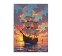 Retro Adult Puzzle 1000 Pieces Sailing Into The Sunset Anime for Players Who Like to Challenge The Difficult and Unlock More Complex Patterns in Hd