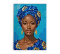 Retro Adult Puzzle 500 Pieces African Woman Portrait in Blue and Gold,Difficult Puzzles,Large Cool Adult Holiday Puzzles