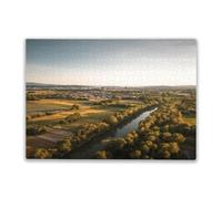 Retro Adult Puzzle 500 Pieces River,Green Nature and City in The Back Family Fun and Casual Beginner Puzzles Educational