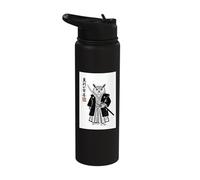 Retro Aesthetic Japanese Ink Brush Samurai Warrior Barn Owl Stainless Steel Insulated Water Bottle