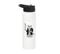 Retro Aesthetic Japanese Ink Brush Samurai Warrior Barn Owl Stainless Steel Insulated Water Bottle