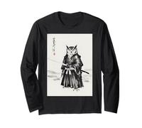Retro Aesthetic Japanese Ink Brush Sumi-e Warrior Barn Owl Long Sleeve T-Shirt