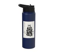 Retro Aesthetic Japanese Ink Brush Sumi-e Warrior Barn Owl Stainless Steel Insulated Water Bottle