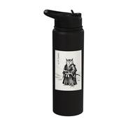 Retro Aesthetic Japanese Ink Brush Sumi-e Warrior Barn Owl Stainless Steel Insulated Water Bottle