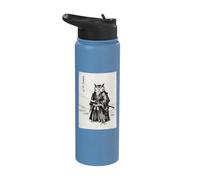 Retro Aesthetic Japanese Ink Brush Sumi-e Warrior Barn Owl Stainless Steel Insulated Water Bottle