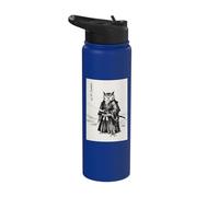 Retro Aesthetic Japanese Ink Brush Sumi-e Warrior Barn Owl Stainless Steel Insulated Water Bottle