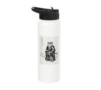 Retro Aesthetic Japanese Ink Brush Sumi-e Warrior Barn Owl Stainless Steel Insulated Water Bottle