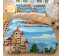 Retro Airplane Bedding Set Vintage Biplane & Parachute Print Microfiber Duvet Cover for Bedroom Decor - Sunset Sky Design (style4,King240x220cm+50x75cm*2)