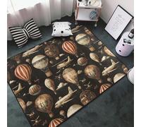 Retro Airplane Hot Air Balloon Print Area Rugs for Living Room Bedroom, Washable Soft 3x5 Throw Rugs Non Slip Carpet for Bedroom Decor Aesthetic 60x39 inches