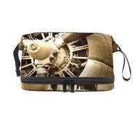 Retro Airplane Propeller Double Layer Cosmetic Bag for Women and Girls, Travel Toiletry Bag Makeup Handy Pouch Organiser Bag with Brush Compartment