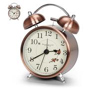 Retro Alarm Clock, Alarm Clocks Bedside with Twin Bell and Large Digits for Heavy Sleepers, Non Ticking Silent Alarm Clock, Loud Alarm Clock with Night Light for Bedroom Office, No Included Battery