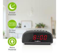 Retro Alarm Clock Mains Powered with Large Red LED Display and Snooze 24 Hour